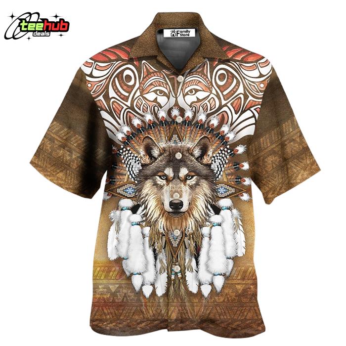 Native Feather Wolf King Style Hawaiian Shirt