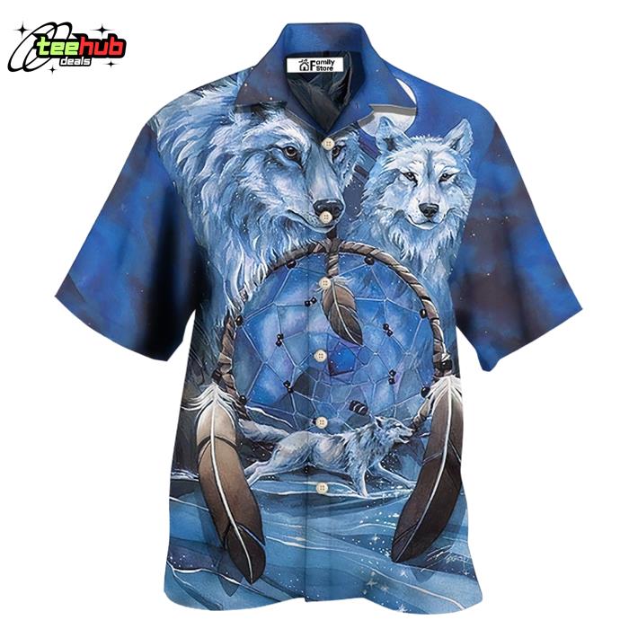 Native Style Love Peace Blue Wolf Hawaiian Shirt