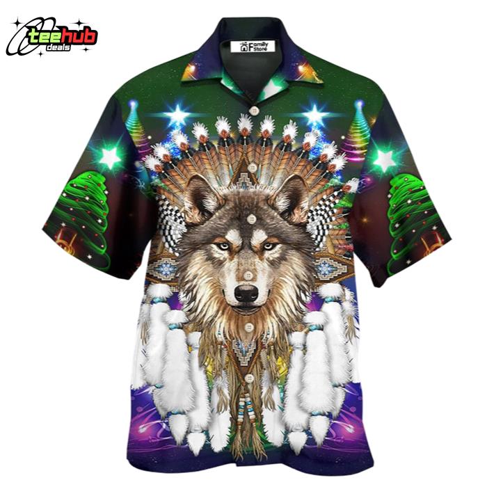 Native Wolf And Merry Christmas Cool Hawaiian Shirt