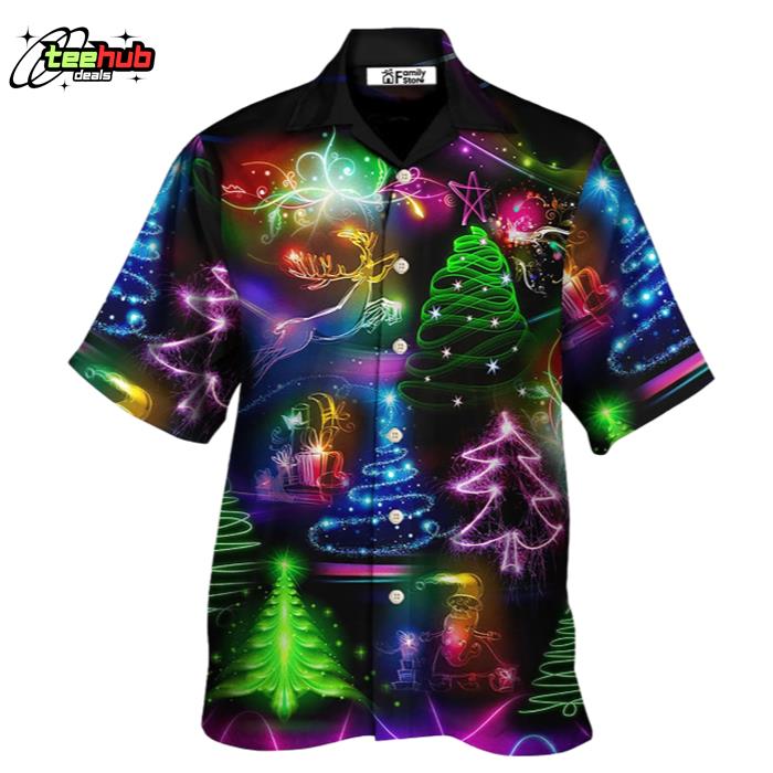Neon Art Christmas Tree And Snowman Style Hawaiian Shirt