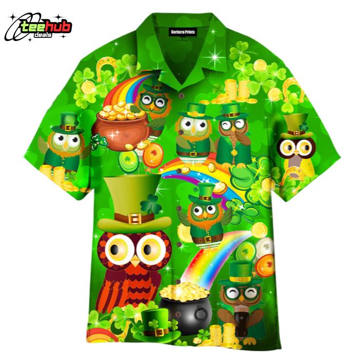Owls Happy Saint Patricks Day Green Hawaiian Shirt
