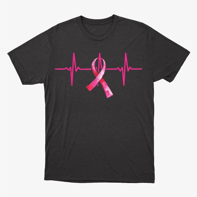 Pink Ribbon Heartbeat Breast Cancer Awareness Support Gifts Unisex T-Shirt Hoodie Sweatshirt