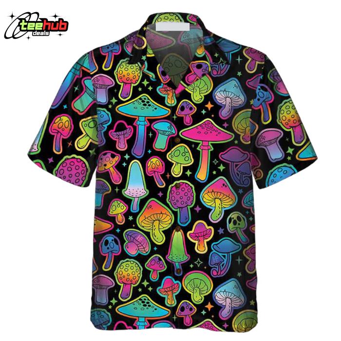 Printed Trippy Psychedelic Mushroom Pattern Hawaiian Shirt