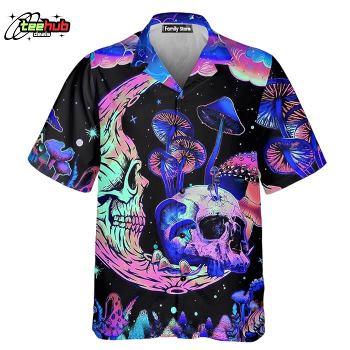 Psychedelic Hippie Moon Skull And Mutated Mushroom Hawaiian Shirt