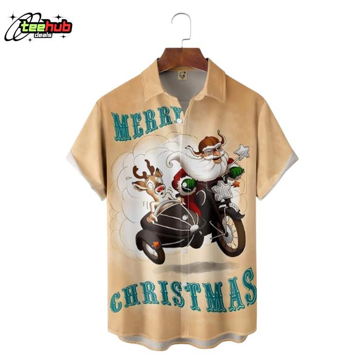 Santa Claus Rides A Motorbike Merry Xmas Hawaiian Shirt