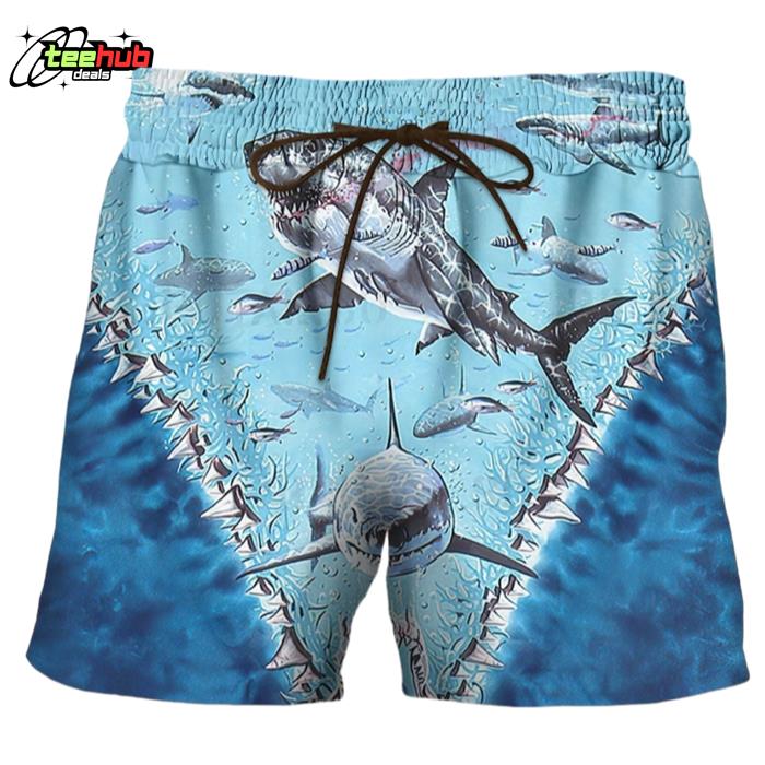 Shark Blue 3D All Over Printed And Short Hawaiian Shirt