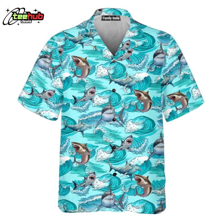 Sharks On Sea Waves Hawaiian Shirt