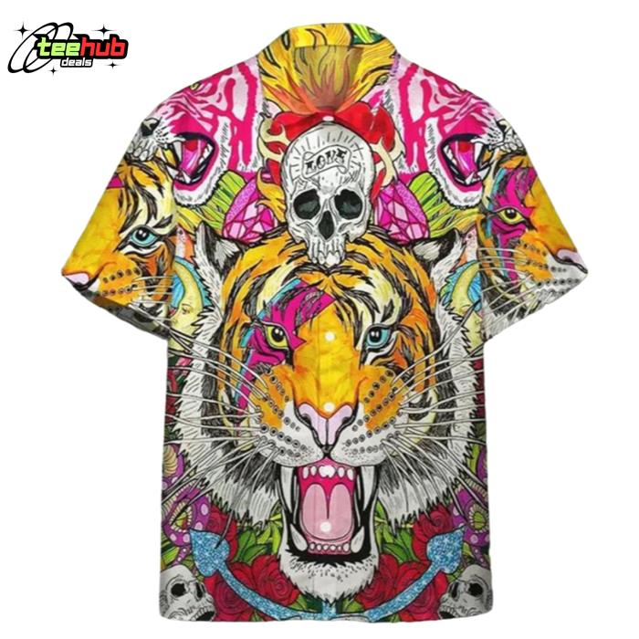 Skull Tigers Print Summer Hawaiian Shirt