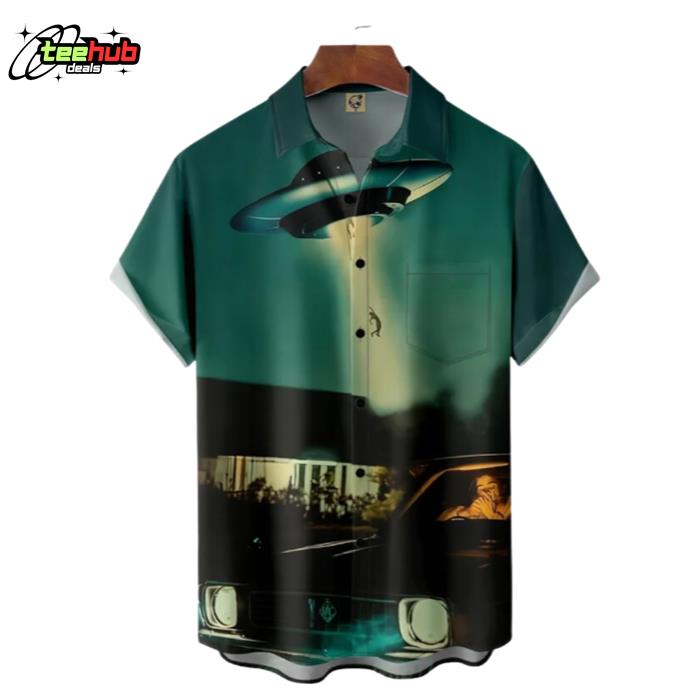 UFO Alien In City Hawaiian Shirt