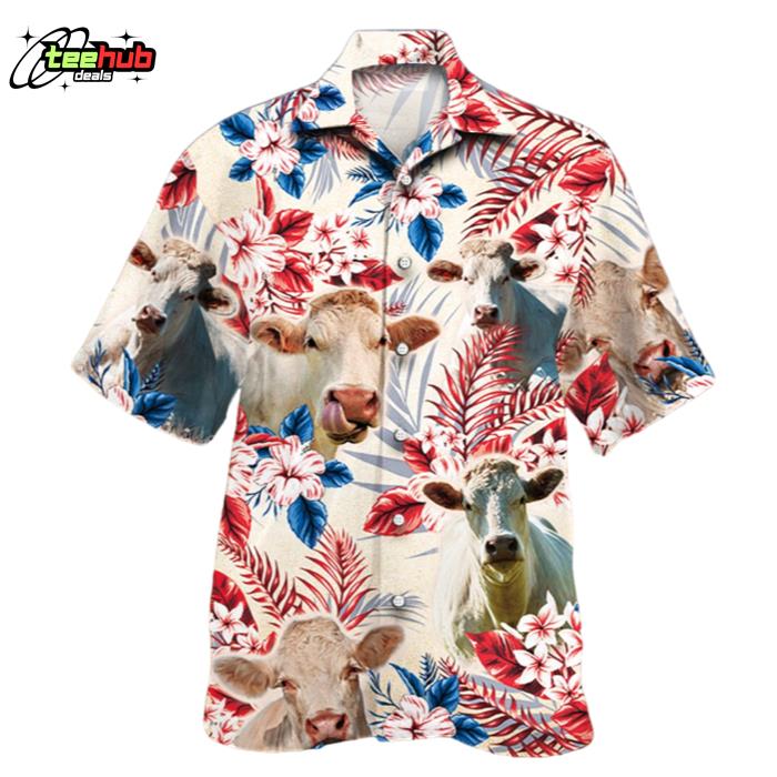 Unique Charolais Cattle Australian Flag Flowers All Over Printed 3D Hawaiian Shirt