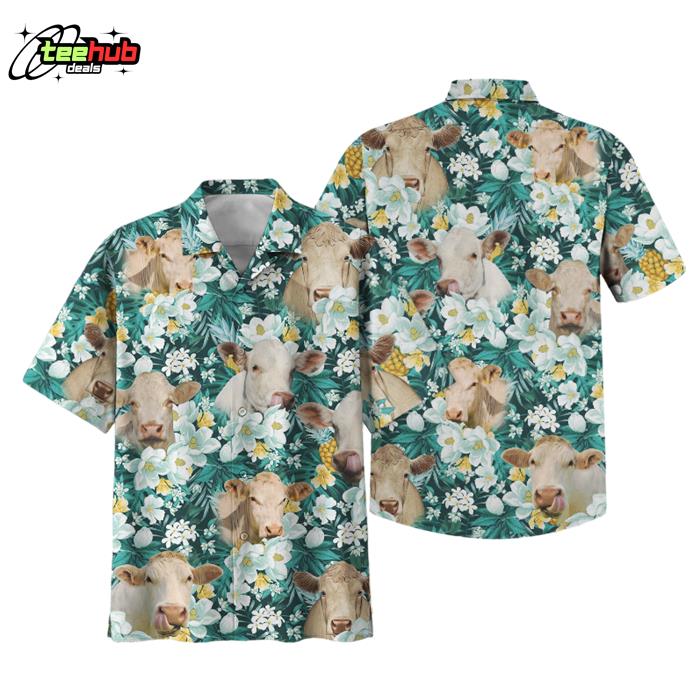 Unique Charolais Floral Blue Summer 3D Hawaiian Shirt