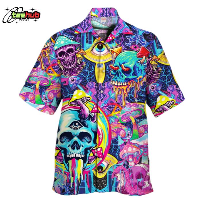 Vaporwave Psychedelic Hippie Skull And Mushrooms Hawaiian Shirt